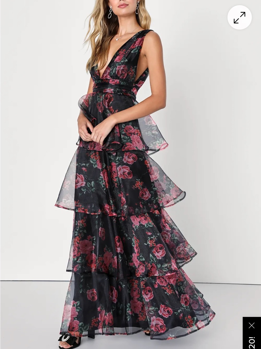 Lulu's Garden Radiance Black Floral Print Organza Tiered Maxi Dress - Picture 3 of 9